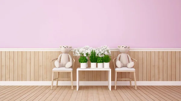 Twin Björn och blomma i Rosa rummet — Stockfoto