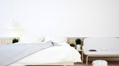 Yatak odası ve yaşam alanı içinde otel ya da daire - 3d render
