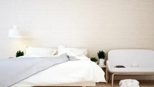 Sypialnia i salon cegły ściany w mieszkaniu lub domu Ren - 3d — Zdjęcie stockowe