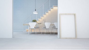 Daire veya kat mülkiyeti alan beyaz tonda yemek - 3d Renderin