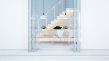 yemek alanı ve balkon beyaz ev veya kat mülkiyeti - 3d R sesi