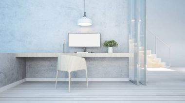  çalışma alanı ve yemek odası beyaz sesi ev veya apartman - 3d render