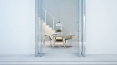 yemek alanı ve balkon beyaz sesi ev veya kat mülkiyeti - 3d render