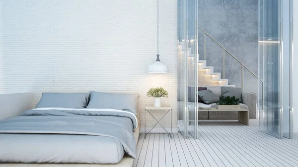 yatak odası ve yaşam alanı beyaz sesi ev veya apartman - 3d render
