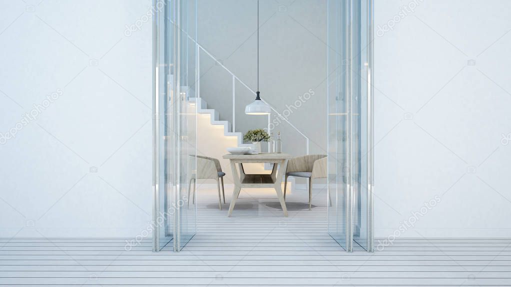 dining area and balcony white tone in home or condominium - 3D Rendering