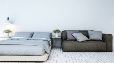 Yatak odasında otel ya da daire - 3d render