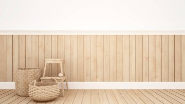 hasır sepet ve dışkı sanat için odasında - 3d render