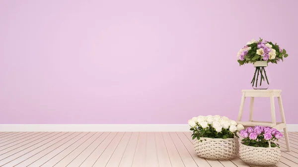 Pink ruang tamu atau coffee shop dekorasi bunga 3D Rendering — Stok Foto