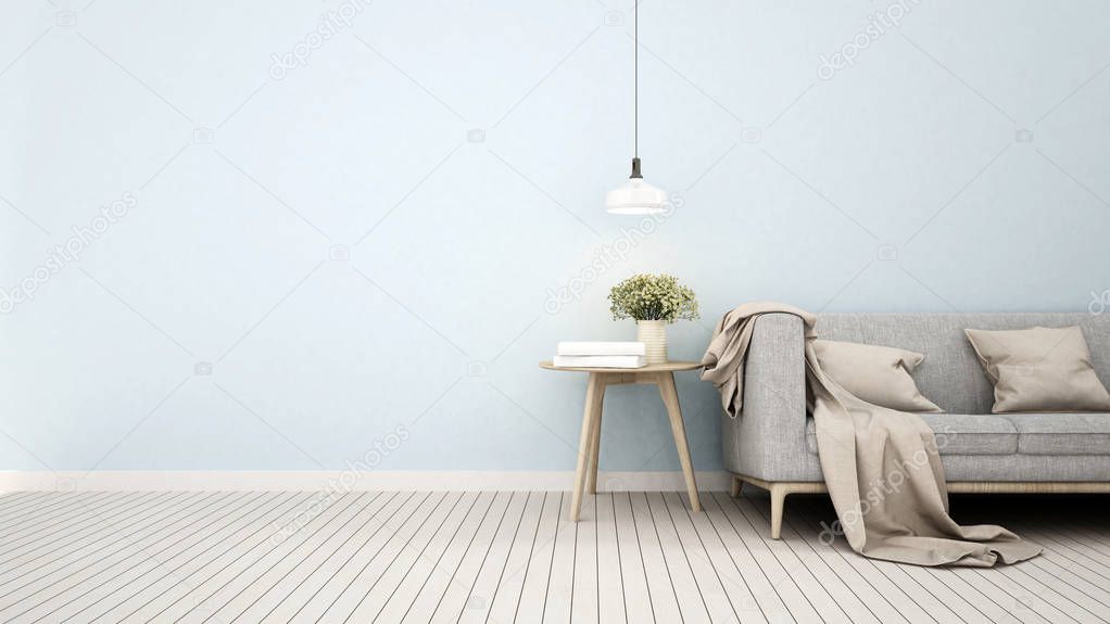 living room or coffee shop on light blue tone - 3D Rendering