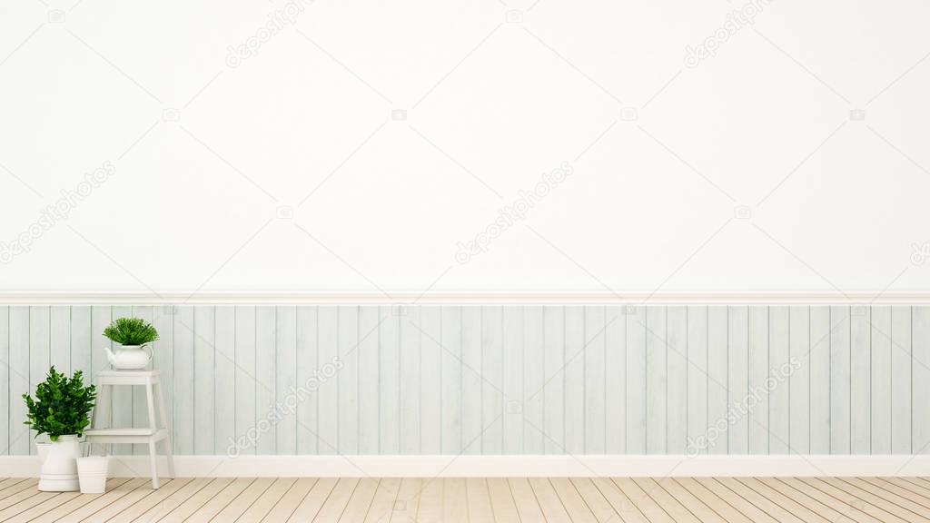 plant and wall decoration in empty room light blue tone - 3D Rendering