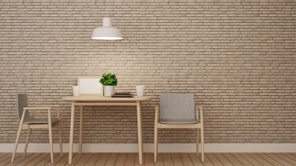 Comedor o restaurante en la decoración de la pared de ladrillo - 3D Renderin — Foto de Stock