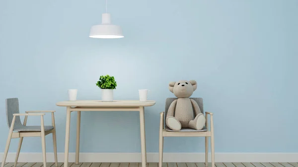 Teddy beer op stoel in kid kamer of restaurant - 3d Rendering — Stockfoto