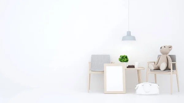 çocuk odası ya da kreş beyaz arka planda, iç tasarım - 3d render