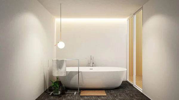 Baño y balcón para obras de arte de hotel o apartamento, Diseño de interiores - 3D Rendering —  Fotos de Stock