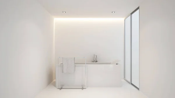 Baño y balcón para obras de arte de hotel o condominio - 3D Rendering —  Fotos de Stock