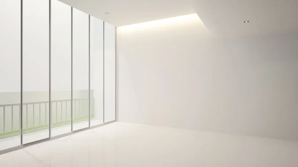 white empty room and balcony for artwork - Interior Design - 3D Rendering