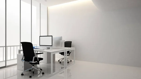 Miejsce pracy w budynku biurowym - projektowanie wnętrz - 3d renderowania — Zdjęcie stockowe