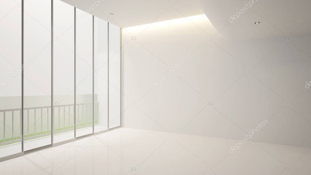white empty room and balcony for artwork - Interior Design - 3D Rendering