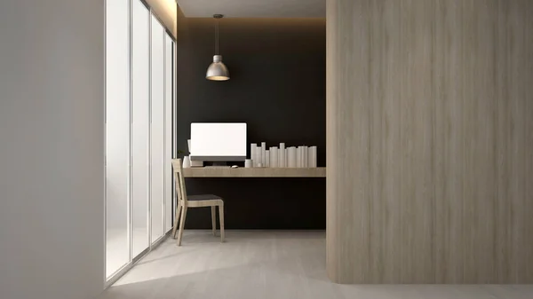 Local de trabalho em hotel ou apartamento - Design de interiores - 3D Rendering — Fotografia de Stock