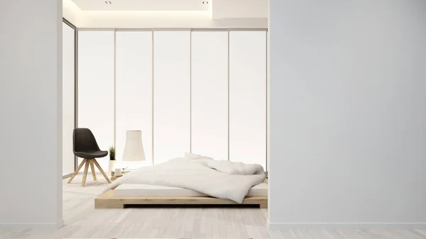 Υπνοδωμάτιο και καθιστικό σε ξενοδοχείο ή διαμέρισμα - εσωτερικό σχέδιο - 3d Rendering — Φωτογραφία Αρχείου