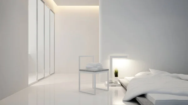 Ložnice a obývací pokoj v hotelu nebo domu - design interiérů - 3d vykreslování — Stock fotografie