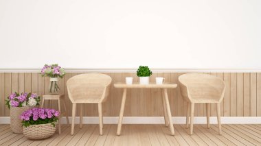 yemek odası kafe ya da Restoran dekorasyon çiçek. İç tasarım - 3d render