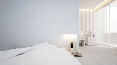 yatak odası ve oturma odasında daire veya otel - iç tasarım - 3d render