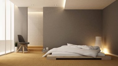 yatak odası ve balkon otel veya daire - iç tasarım - 3d render