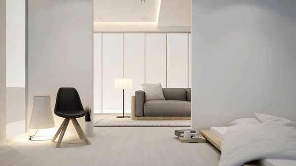oturma odası ve yatak odasında daire veya otel - iç tasarım - 3d render