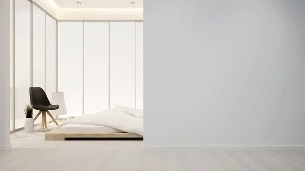 Slaapkamer en woonkamer in hotel of appartement - interieur design - 3d Rendering — Stockfoto