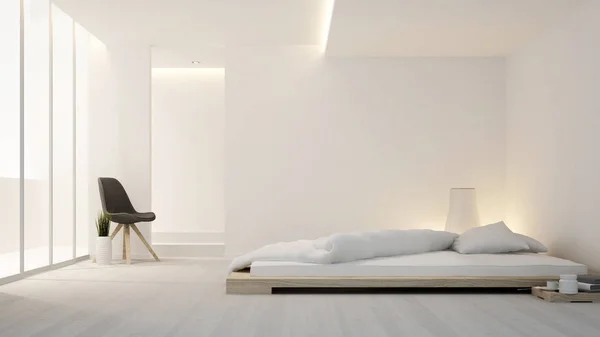Slaapkamer en woonkamer in hotel of appartement - interieur design - 3d Rendering — Stockfoto