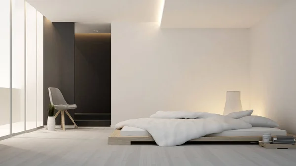 Dormitorio y sala de estar en el hotel o apartamento - diseño limpio - Diseño de interiores - 3D Rendering — Foto de Stock