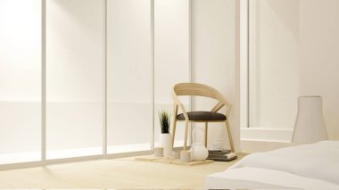 yatak odası ve balkon otel veya daire - iç tasarım - 3d render