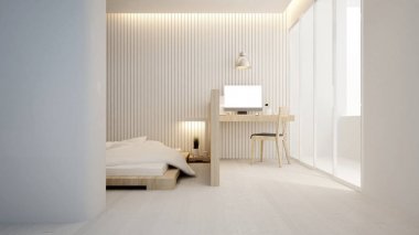 İşyeri ve otel veya daire - yatak odası iç tasarım - 3d render