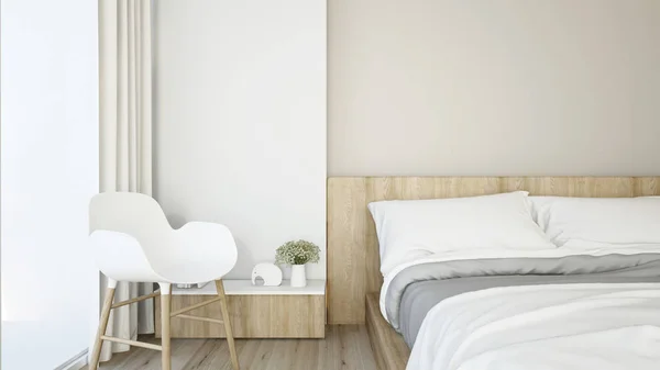 Sypialnię i balkon w apartamencie lub w hotelu - projektowanie wnętrz - 3d renderowania — Zdjęcie stockowe