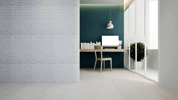 Local de trabalho tom verde azul em hotel ou apartamento - Design de interiores - 3D Rendering — Fotografia de Stock