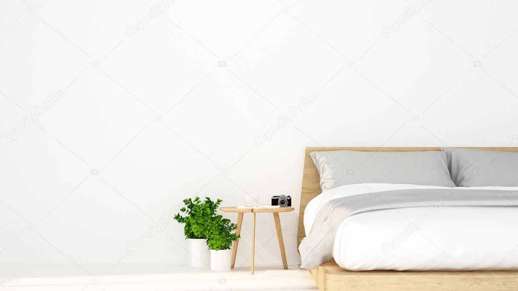white bed room in hotel or apartment for artwork - Interior design - 3D Rendering