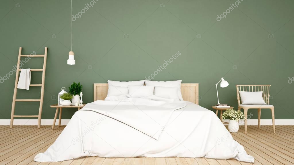 bedroom and living area green tone in Apartment or hotel - Interior Design - 3D Rendering