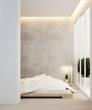 yatak odası ve balkon otel veya daire - iç tasarım - 3d render