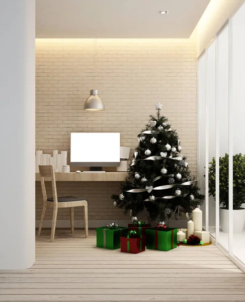 Pracy i choinki w mieszkania lub domu - grafika na Boże Narodzenie - 3d renderowania — Zdjęcie stockowe