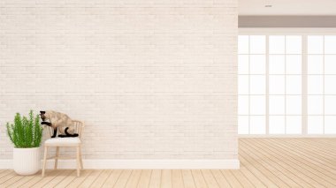 sandalyede oturma odası veya diğer oda - resim için evinde hayvan bitki oynayan kedi sit - 3d render