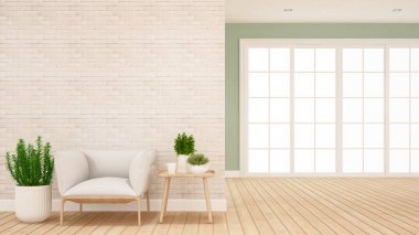 Yaşam alanı ve salon alanı daire ya da ev - sanat için iç tasarım - 3d render