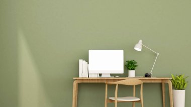 İşyeri ve yeşil duvar daire ya da ev - sanat için iç tasarım - 3d render