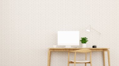 İşyeri ve tuğla duvar daire ya da ev - sanat için iç tasarım - 3d render