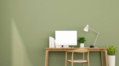 İşyeri ve yeşil duvar daire ya da ev - sanat için iç tasarım - 3d render