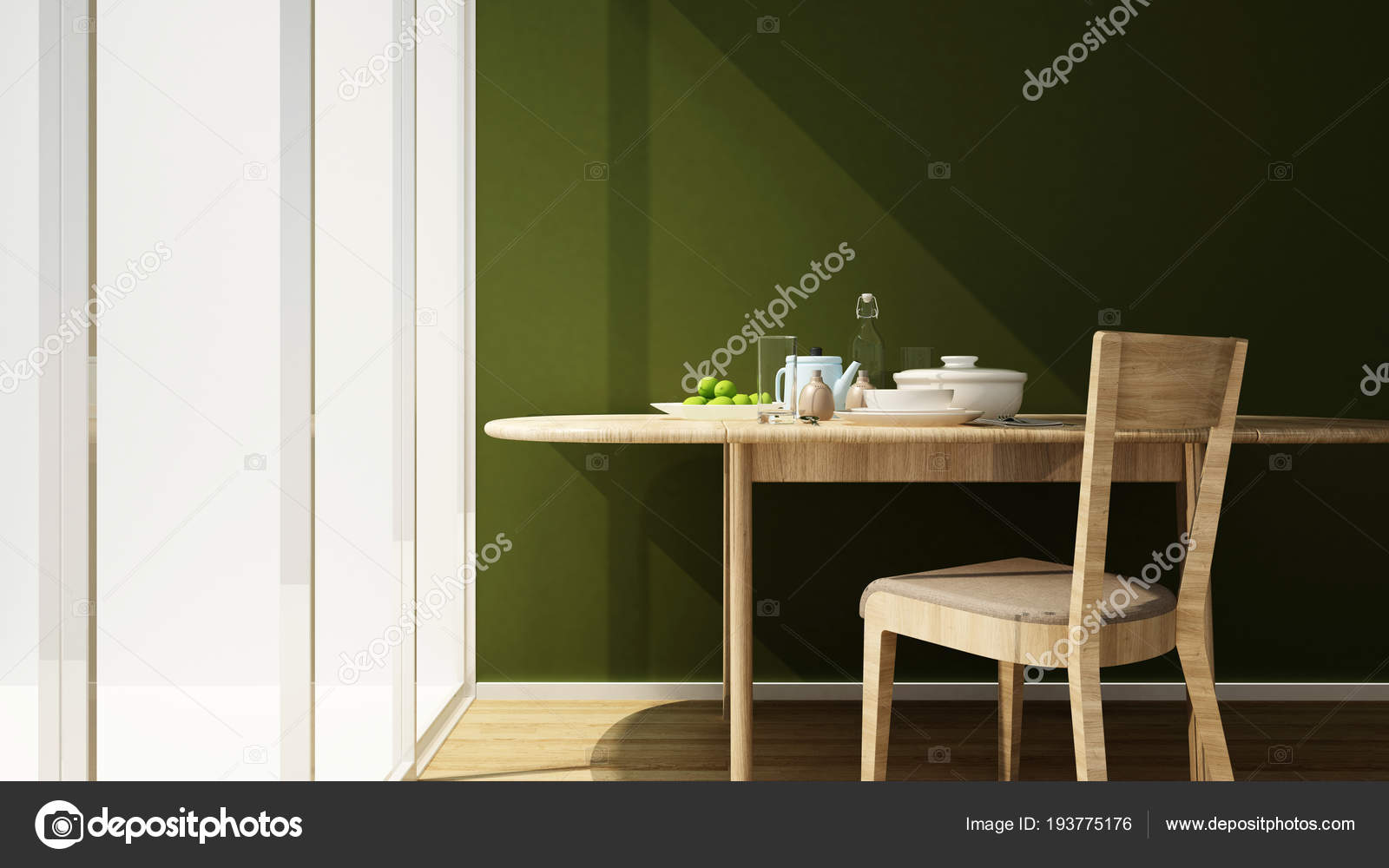 Dining Area And Green Wall In Home Or Apartment Interior Design For Artwork Of Restaurant Or Room For Rent 3D Rendering Stock Photo Pantowtogmailcom 193775176