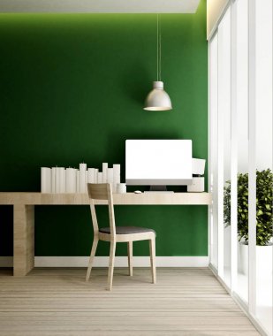 İşyeri ve yeşil duvar ev ya da daire - sanat için iç tasarım - 3d render