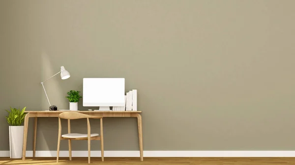 Spazio di lavoro e parete grigia luminosa in casa o appartamento - Interior design per opere d'arte - 3D Rendering — Foto Stock