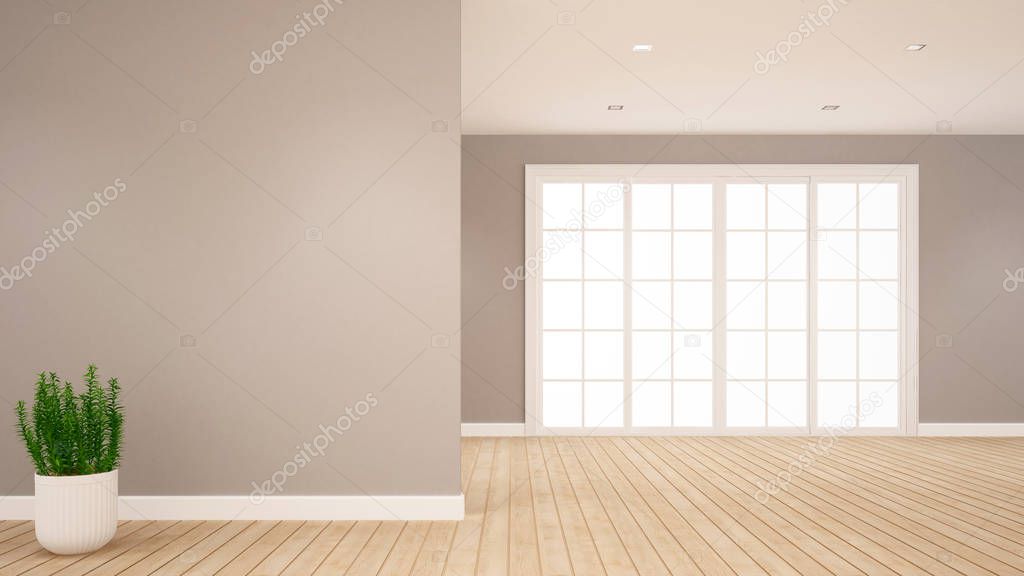 plant in empty room for artwork room for rent of apartment or home - Interior design - 3D Rendering