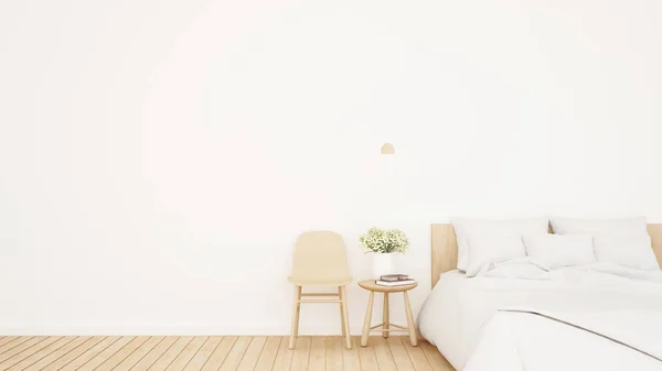 Biała sypialnia i część dzienna w hotelu lub apartamencie - Sypialnia prosty projekt graficzny - 3d Rendering — Zdjęcie stockowe